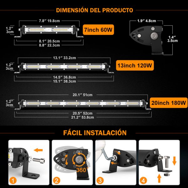 Barra LED Slim 20” 18.000LM Spot Blanco